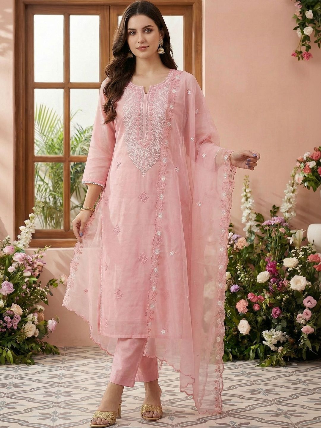 Indo Era Women Ethnic Motifs Embroidered Regular Thread Work Kurta with Trousers & With Dupatta-picture-28
