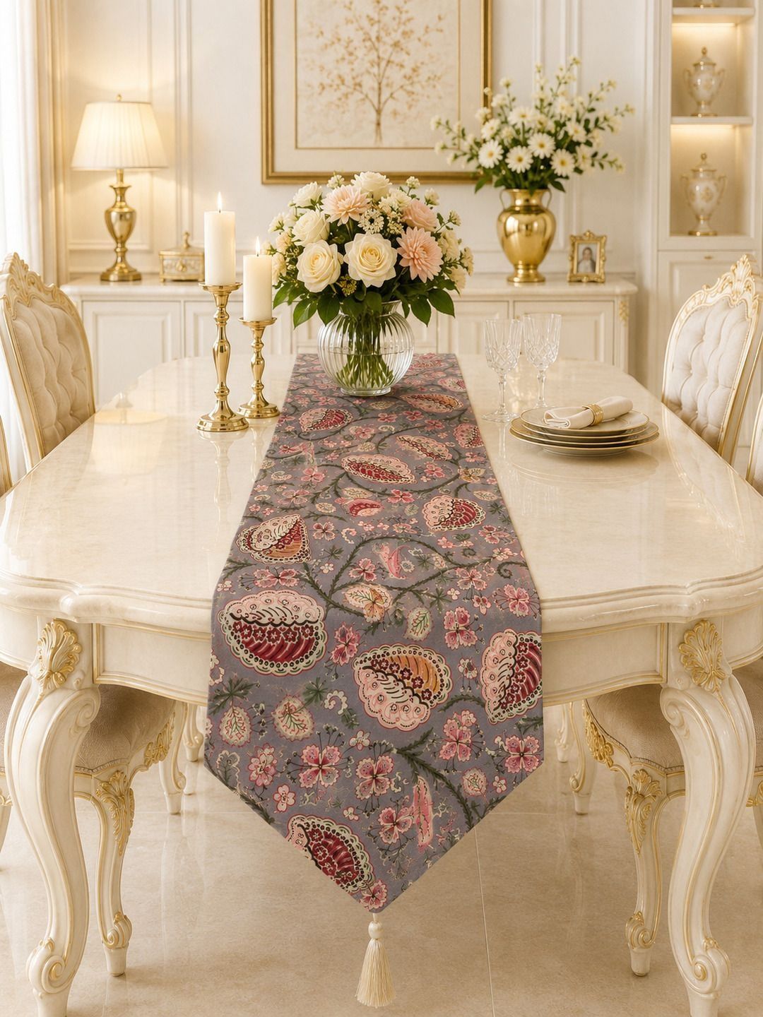 Aura Grey & Pink Floral Printed Table Runners-image-34