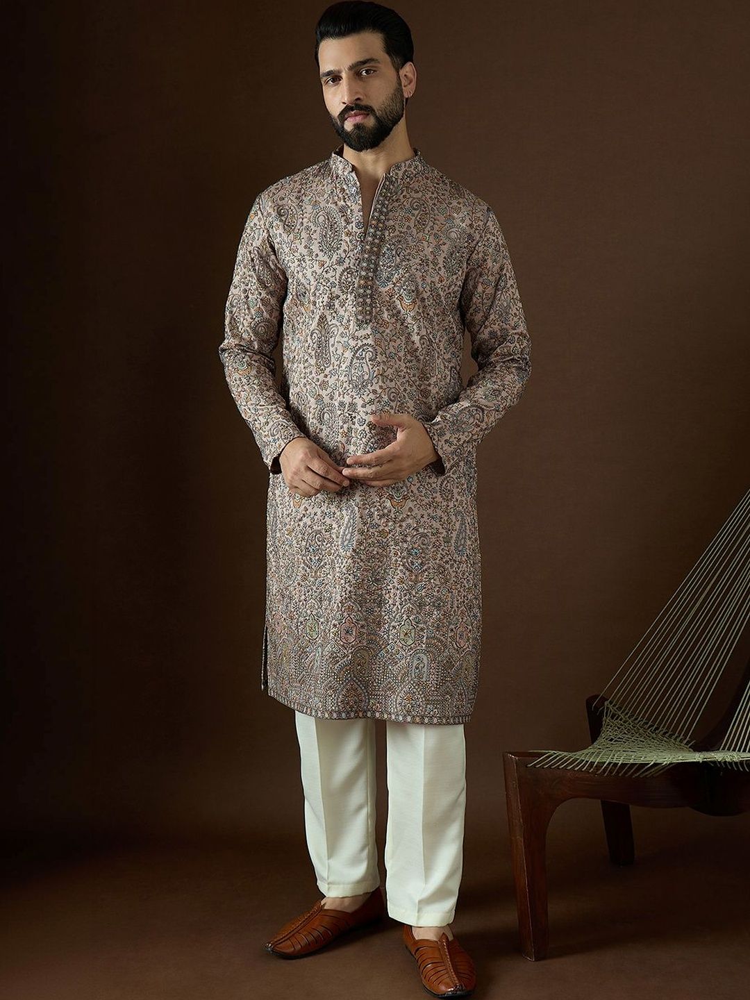 House of Pataudi Men Ethnic Motifs Embroidered Thread Work Indie Prints Kurta-picture-33