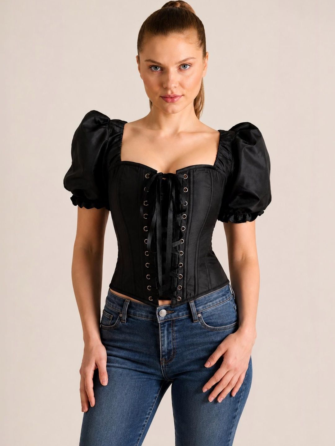 CORSETVOGUE Sweetheart Neck Puff Sleeve Corset-picture-58