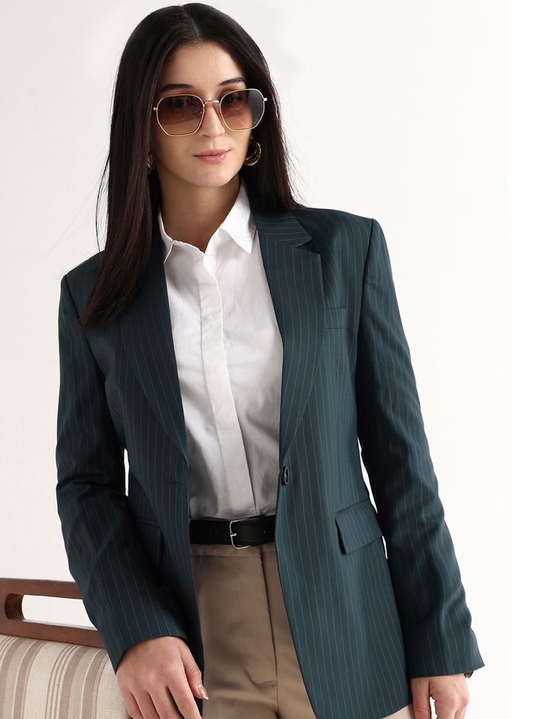 Hancock Striped Notched Lapel Single-Breasted Slim Fit Formal Blazers-picture-19