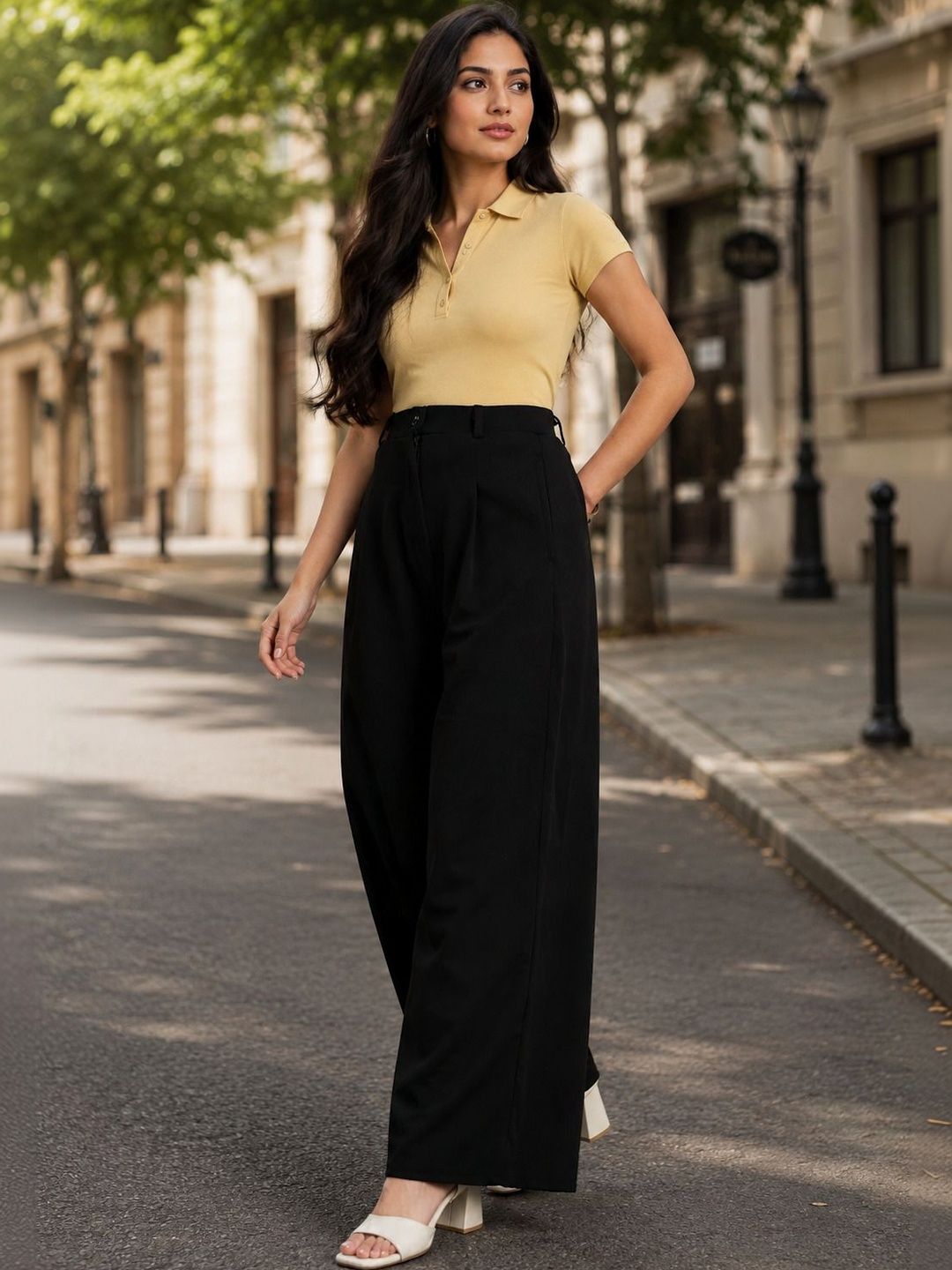 HERE&NOW Women Relaxed Easy Wash Pleated Trousers-picture-31