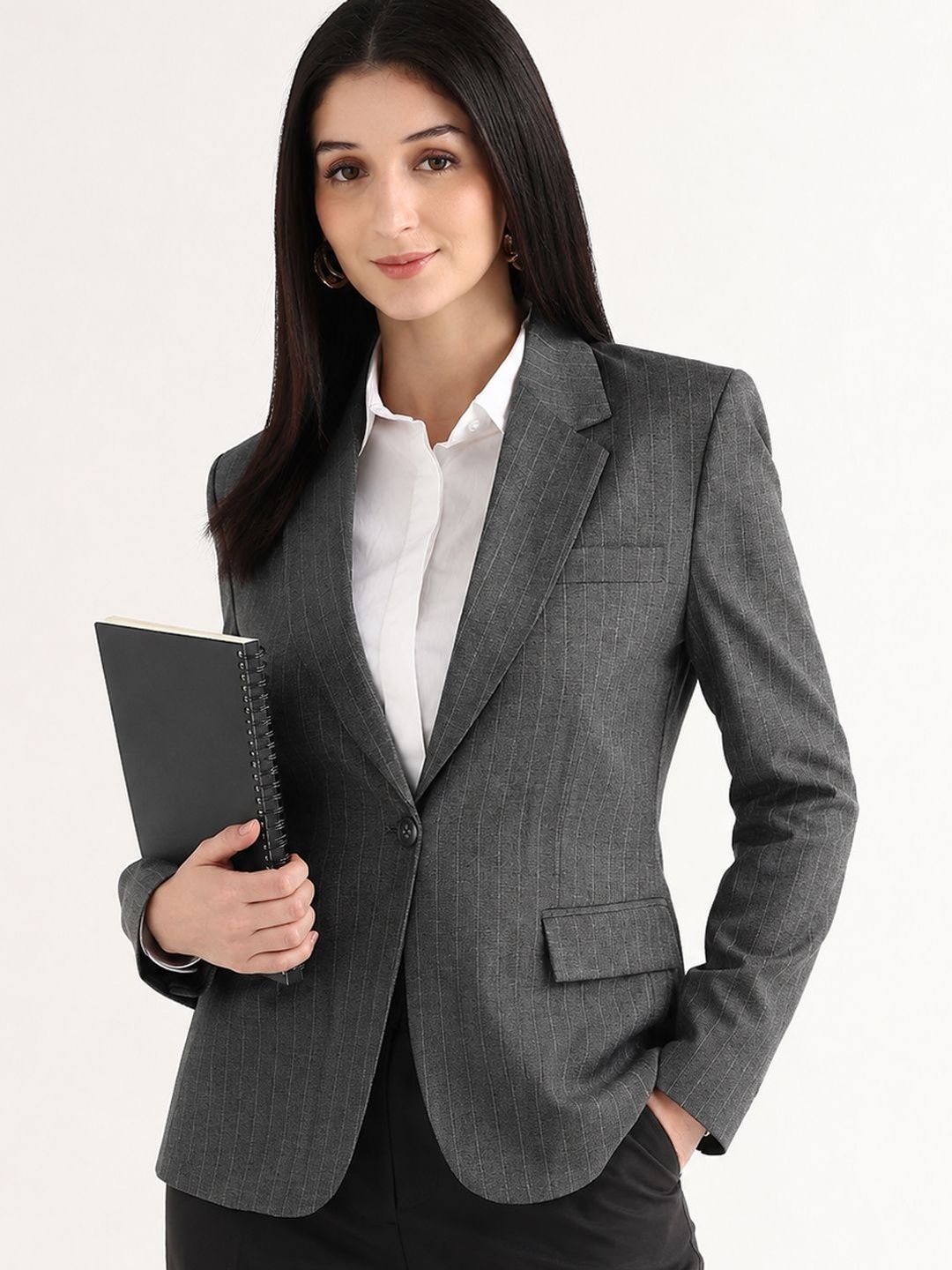 Hancock Striped Notched Lapel Single-Breasted Slim Fit Formal Blazers-picture-27