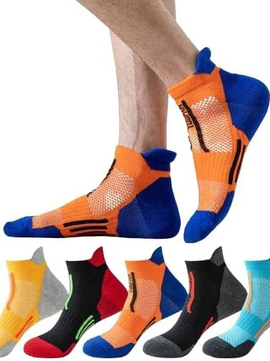 REDCARP Men Pack of 5 Cotton Colourblocked Above Ankle Socks-picture-24