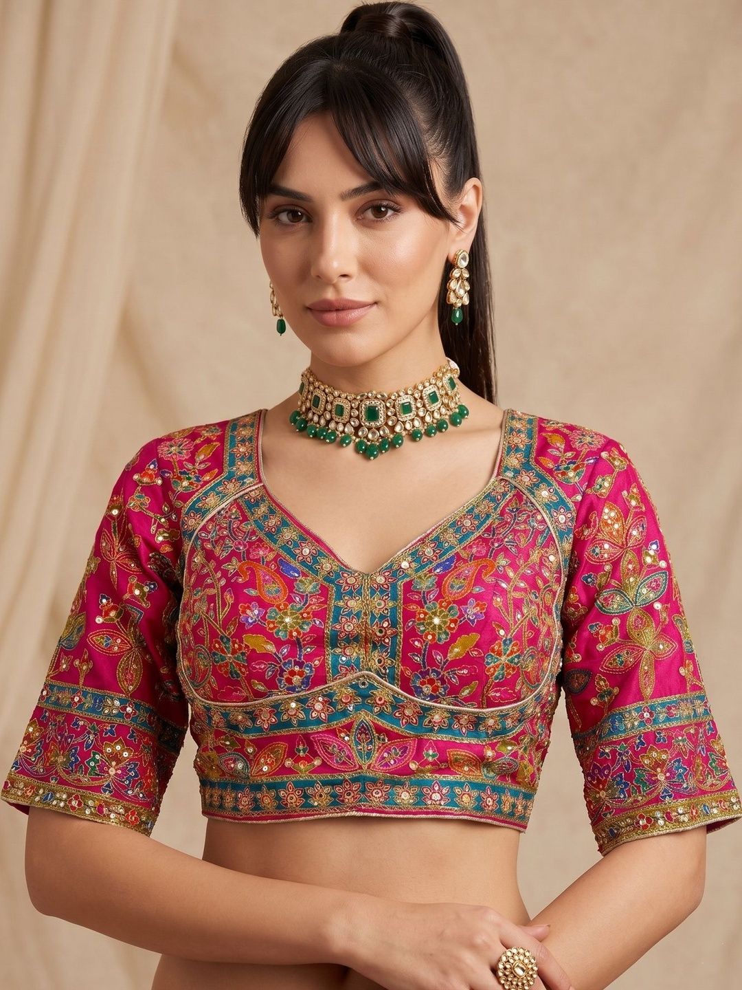 FABLAND Silk Embroidered Sequinned Saree Blouse-picture-29