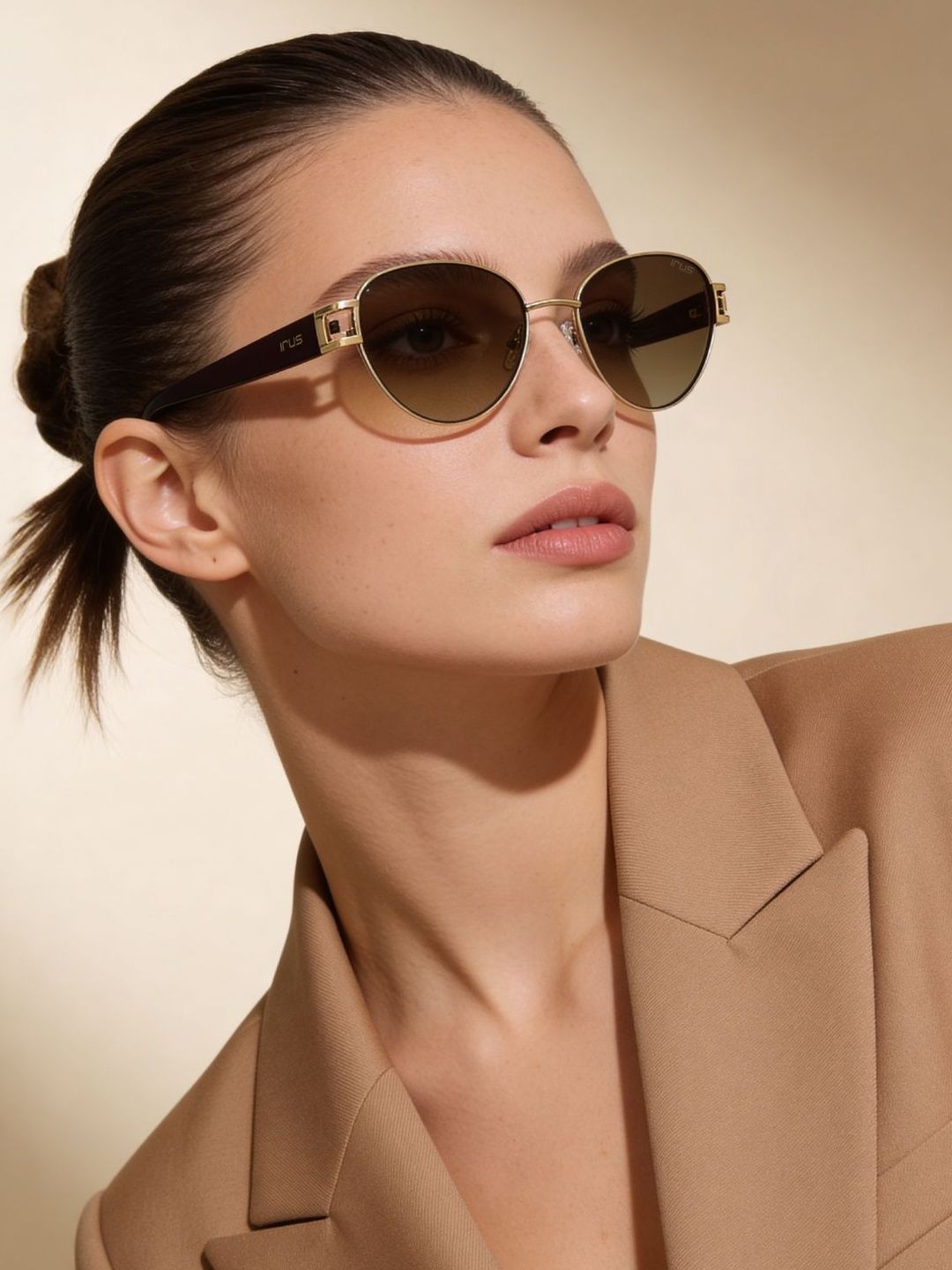 IRUS by IDEE Women Brown Lens & Gold-Toned Oval Sunglasses with-image-46