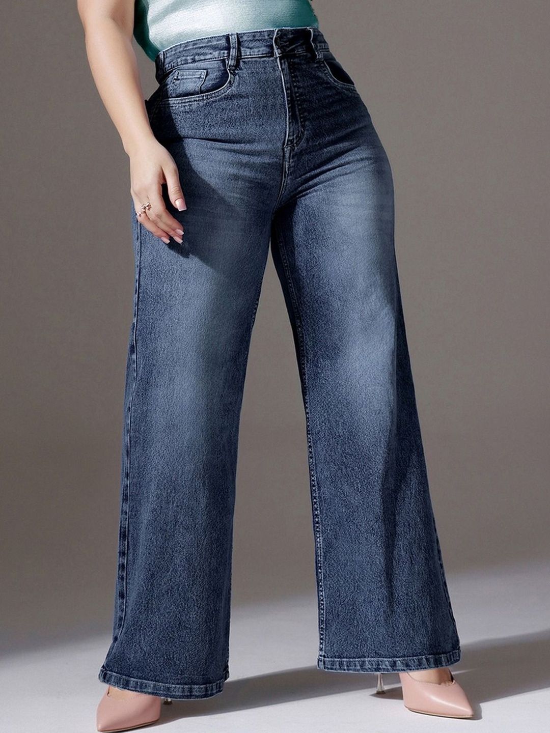 Miss Chase A+ Women Light Blue Wide-Leg High-Rise Regular-Length Stretchable Denim Jeans-picture-10