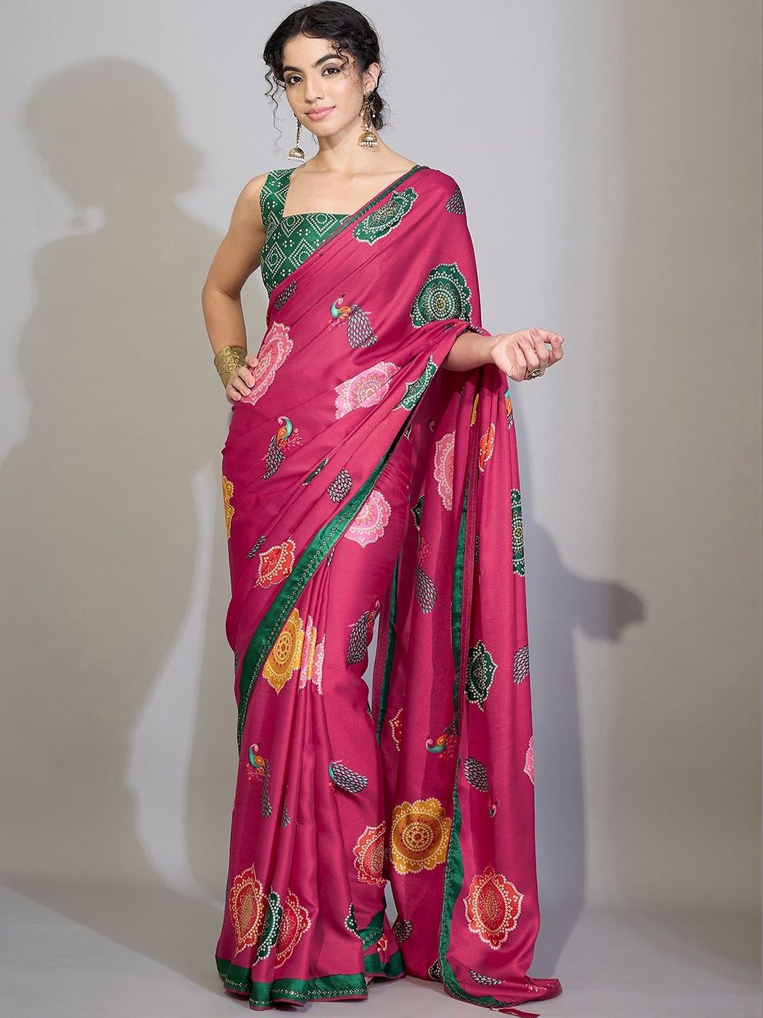 Saree mall Red Ethnic Motifs Georgette Designer Bandhani Sarees With Unstiched Blouse-picture-14