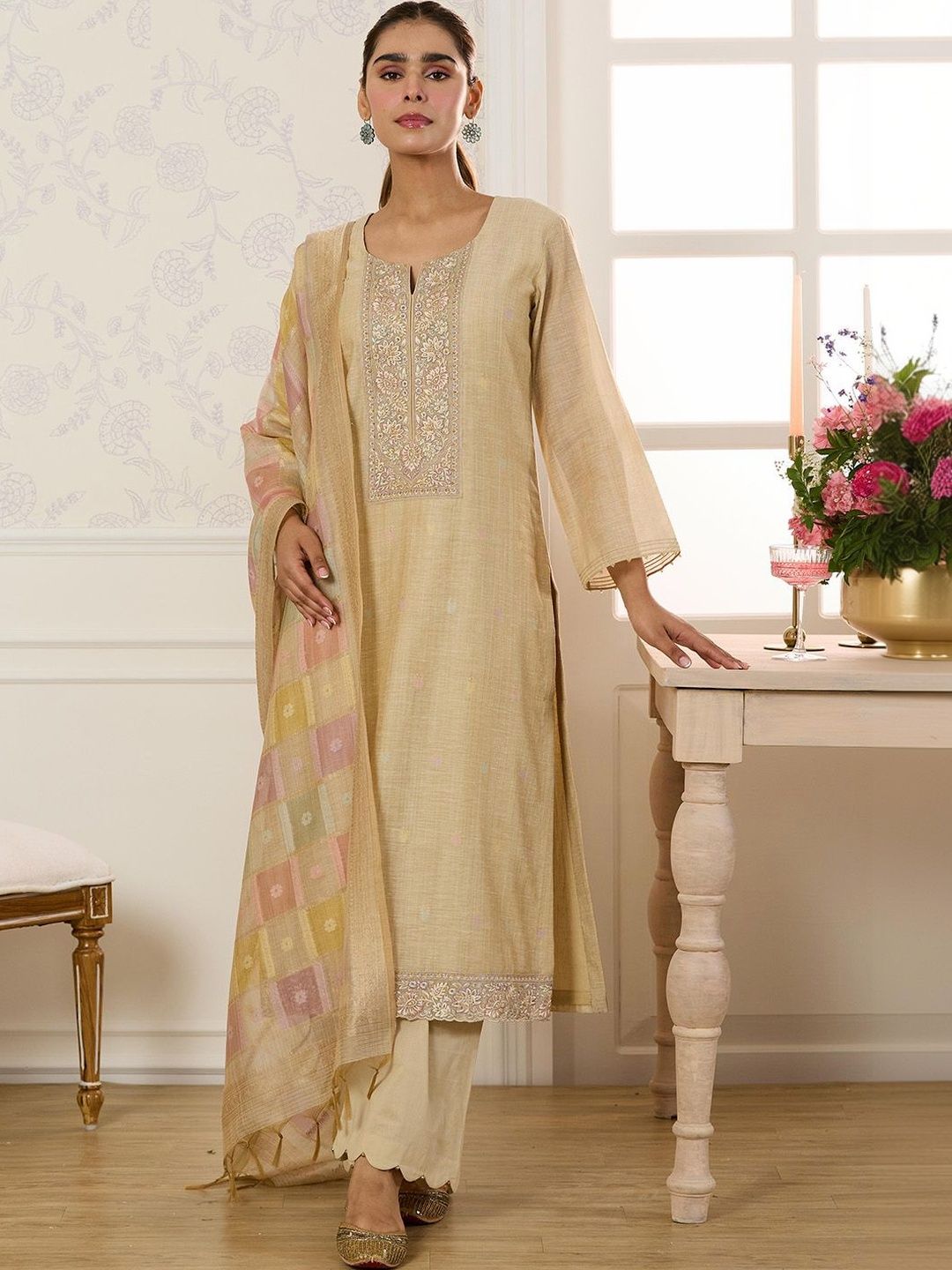 MEENA BAZAAR Since 1970 Embroidered Unstitched Dress Material-picture-22