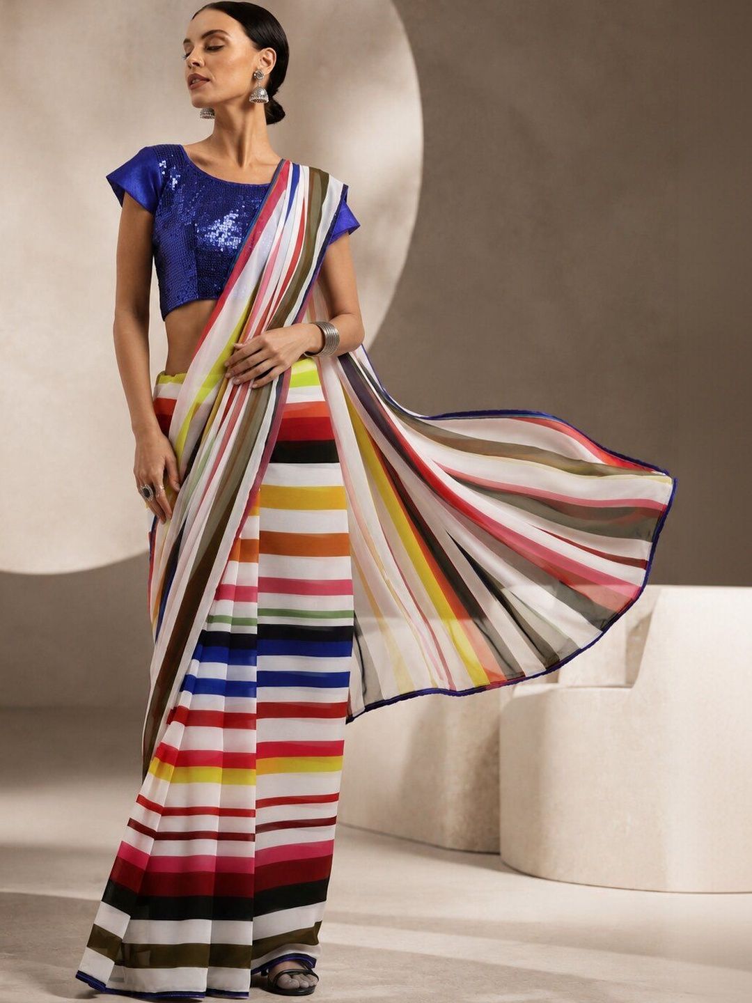 KULNAARI Striped Poly Georgette Designer Saree-picture-11