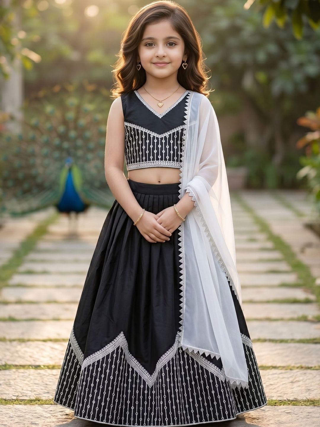 KALINI Girls Embroidered Thread Work Ready to Wear Lehenga & Blouse With Dupatta-picture-16