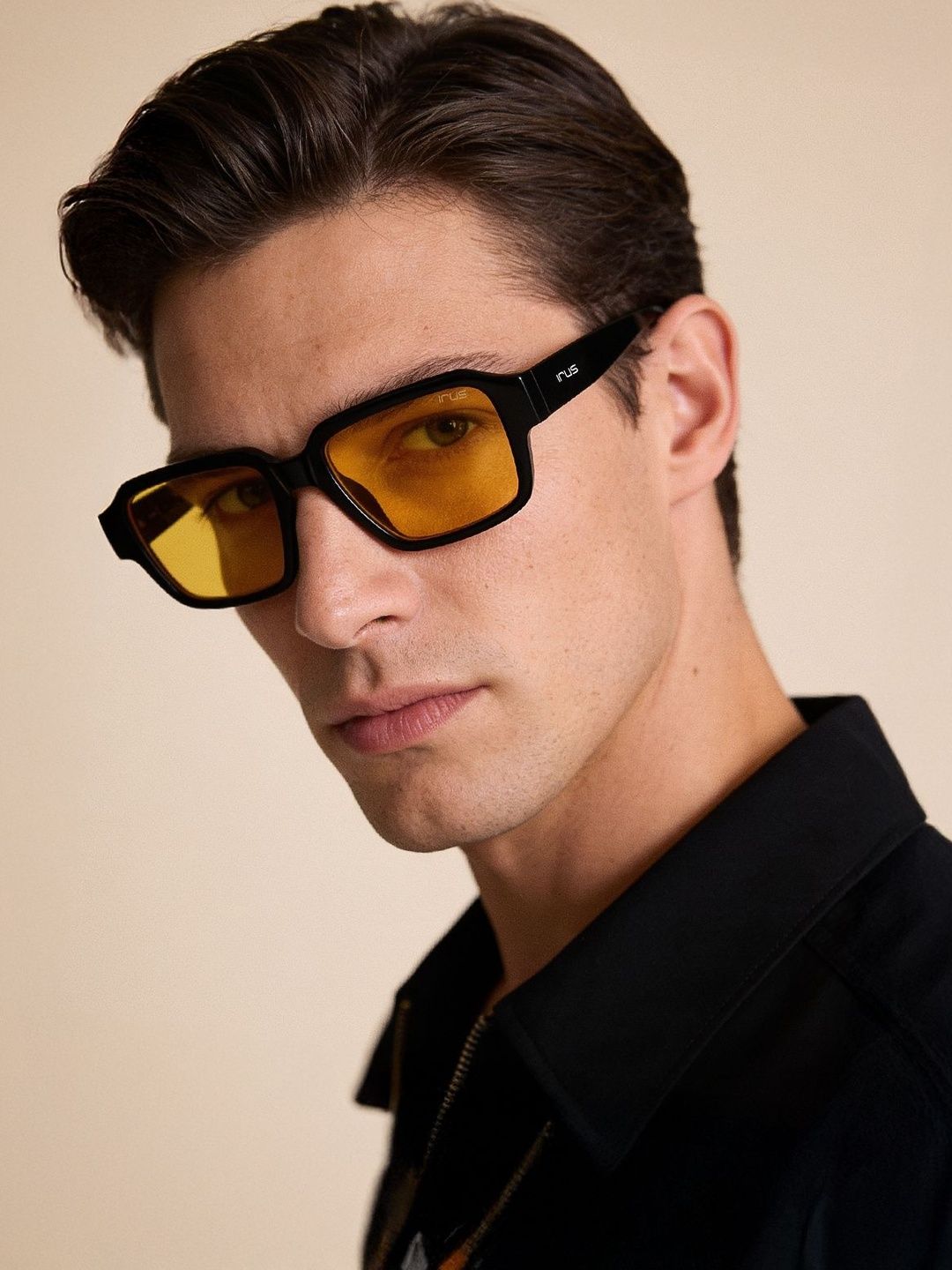 IRUS by IDEE Men Yellow Lens & Black Rectangle Sunglasses with-image-1