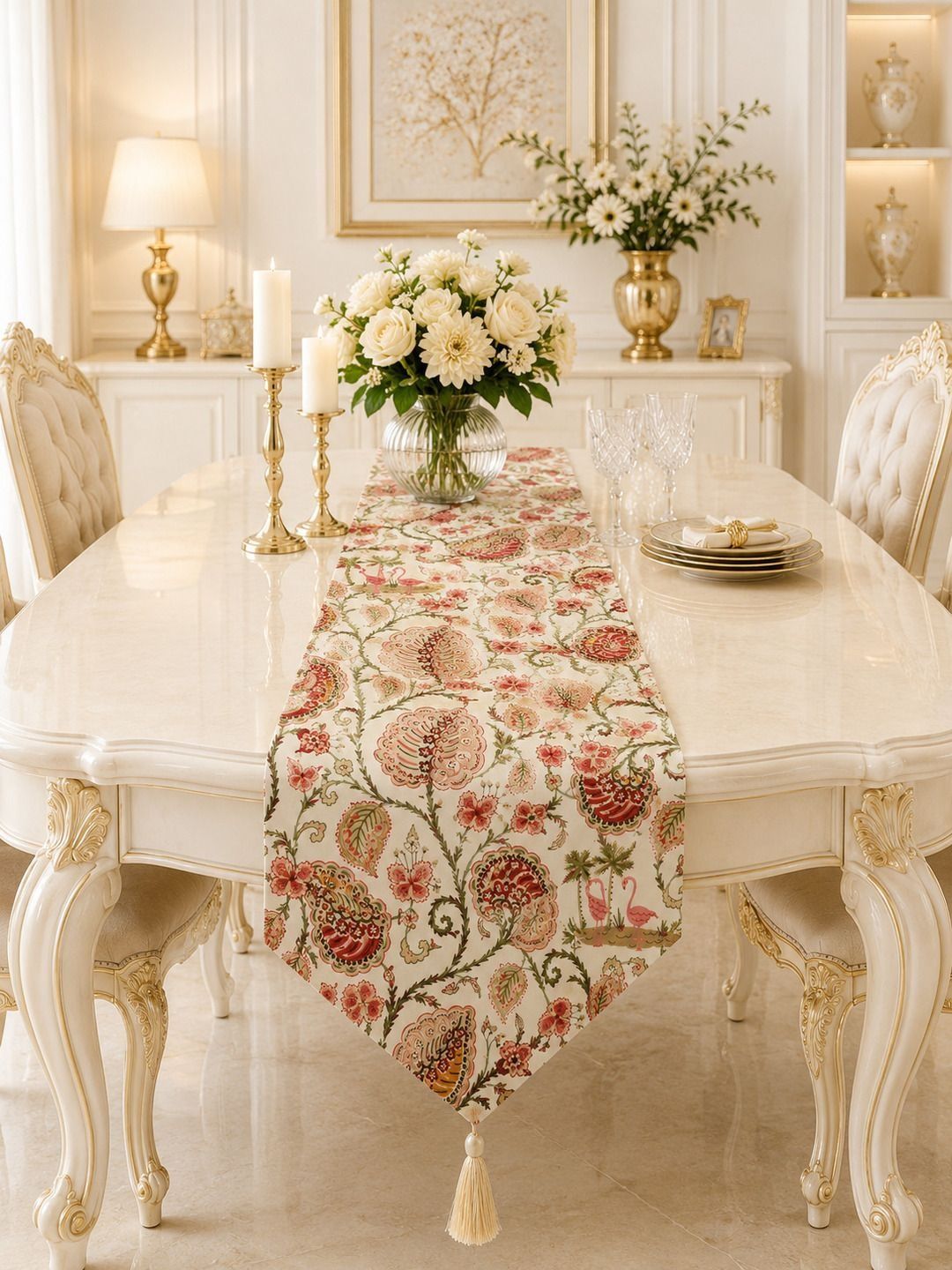 Aura White & Red Floral Printed Table Runners-picture-56