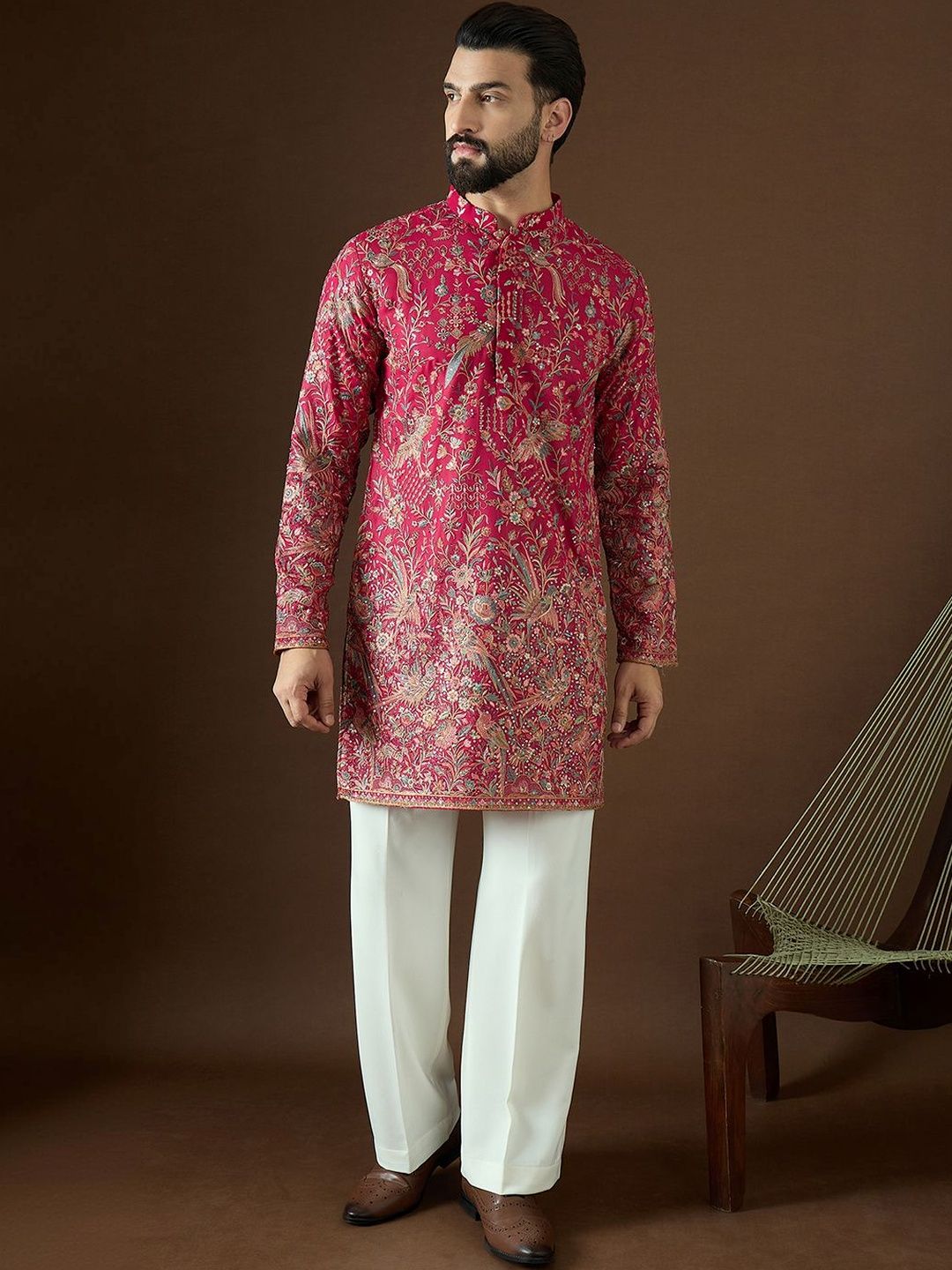 House of Pataudi Men Ethnic Motifs Embroidered Sequinned Georgette Kurta-picture-51