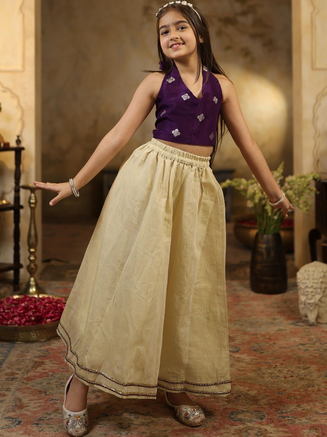 House of Pataudi Girls Embellished Sequinned Ready to Wear Lehenga &-picture-13