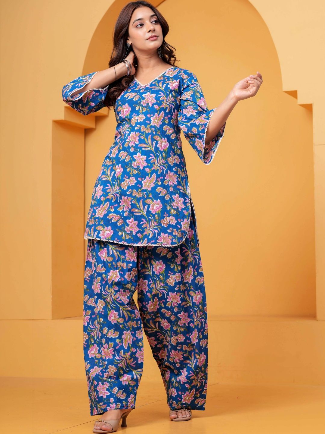 KALINI Women Floral Printed Regular Pure Cotton Kurta with Patiala-picture-44