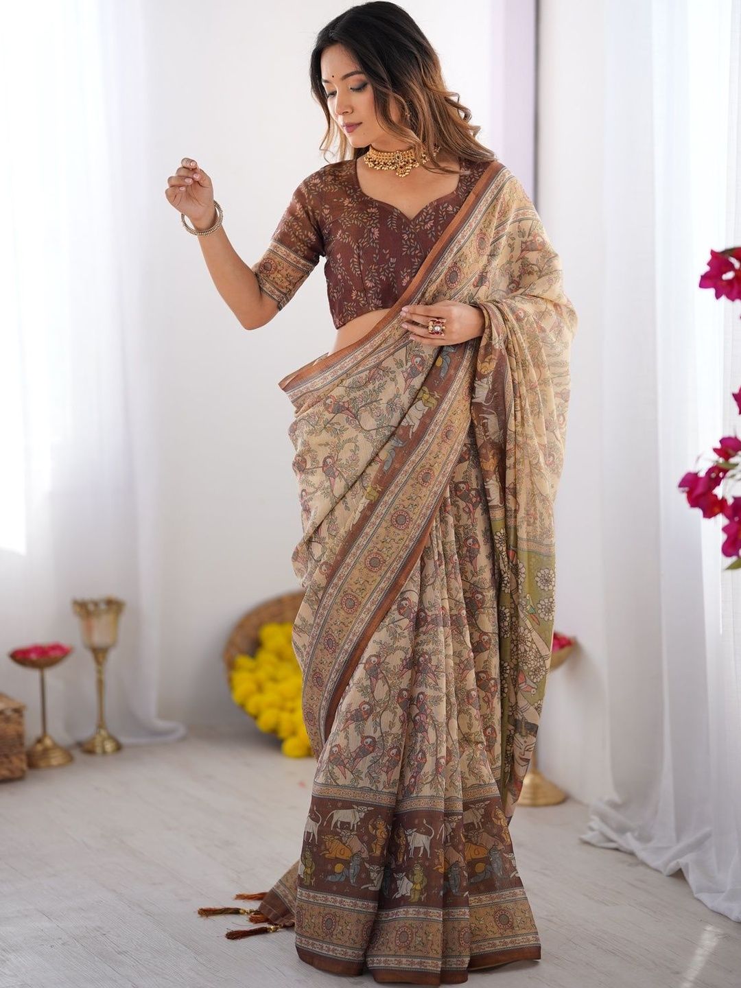RAAS SHREE Kalamkari Pure Cotton Handloom Saree-image-4
