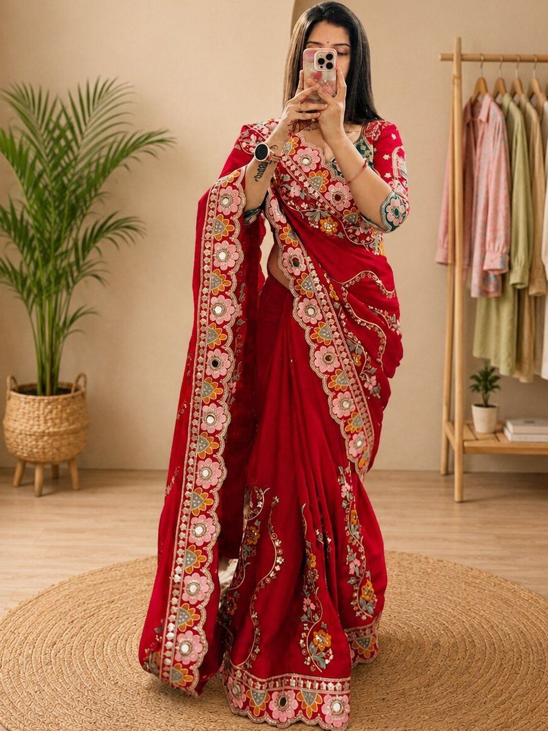 M.G.A.G Embellished Mirror Work Silk Blend Heavy Work Saree-picture-50