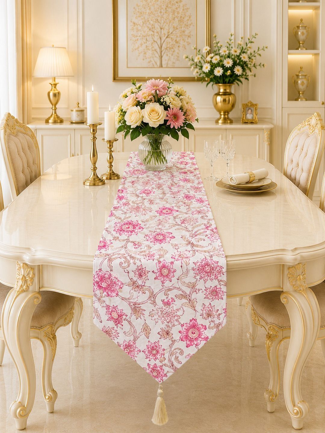 Aura White & Pink Floral Printed Table Runners-image-32