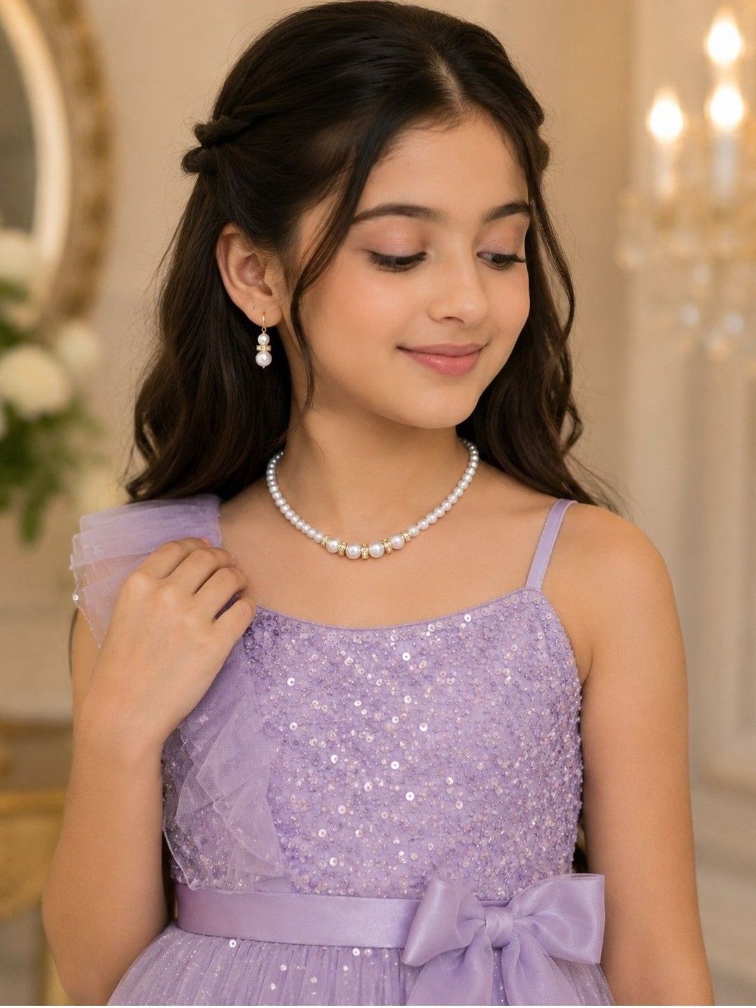 KASHVI PEARLS AND JEWELLERS Gold-Plated Pearl Necklace and Earrings-picture-23