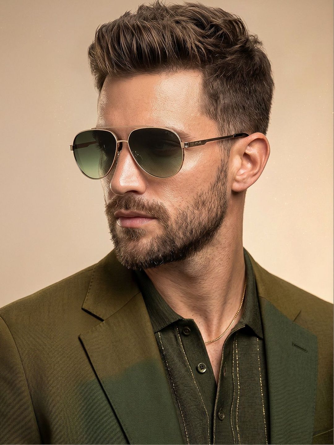 IRUS by IDEE Men Green Lens & Gold-Toned Aviator Sunglasses with-image-5