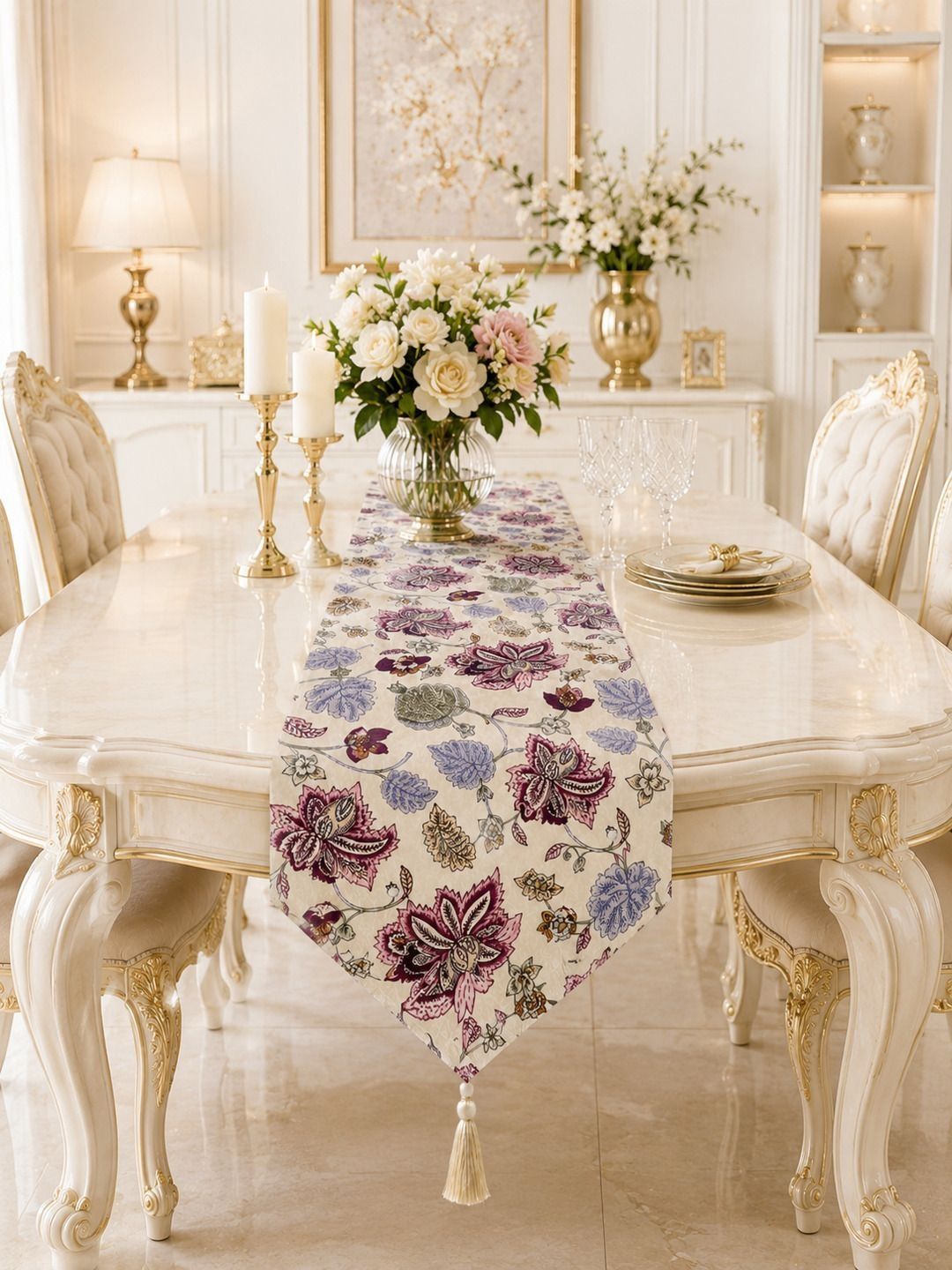 Aura White & Red Floral Printed Table Runners-image-29