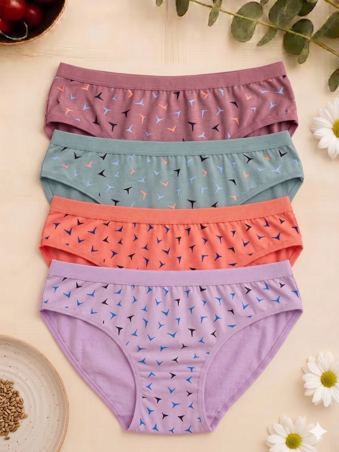 SWAPN ENTERPRISE Women Pack of 4 Printed Assorted Cotton Basic Briefs-picture-11