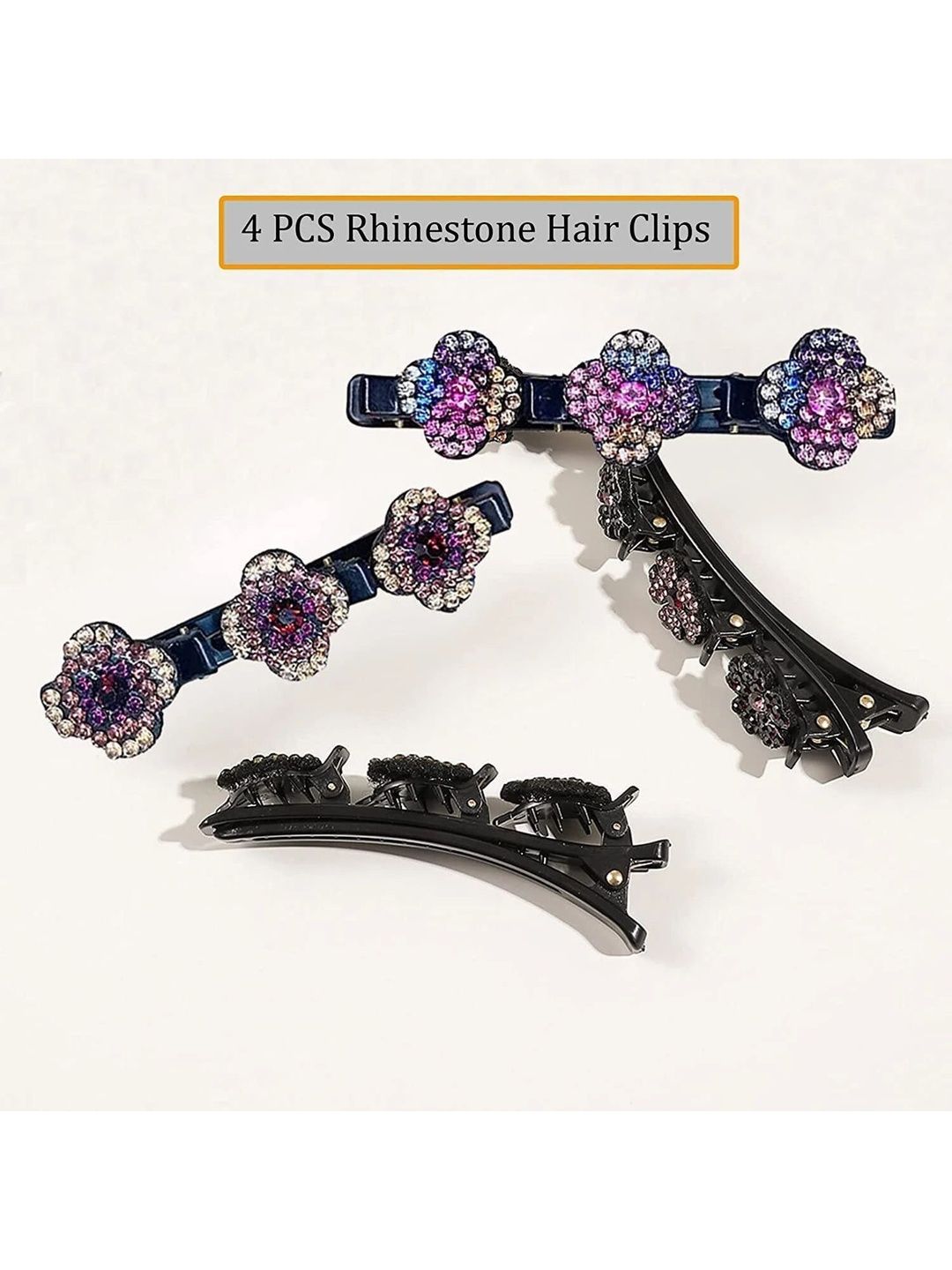SZN Set Of 4 Sparkling Crystal Stones Studded Alligator Hair Clips-image-6