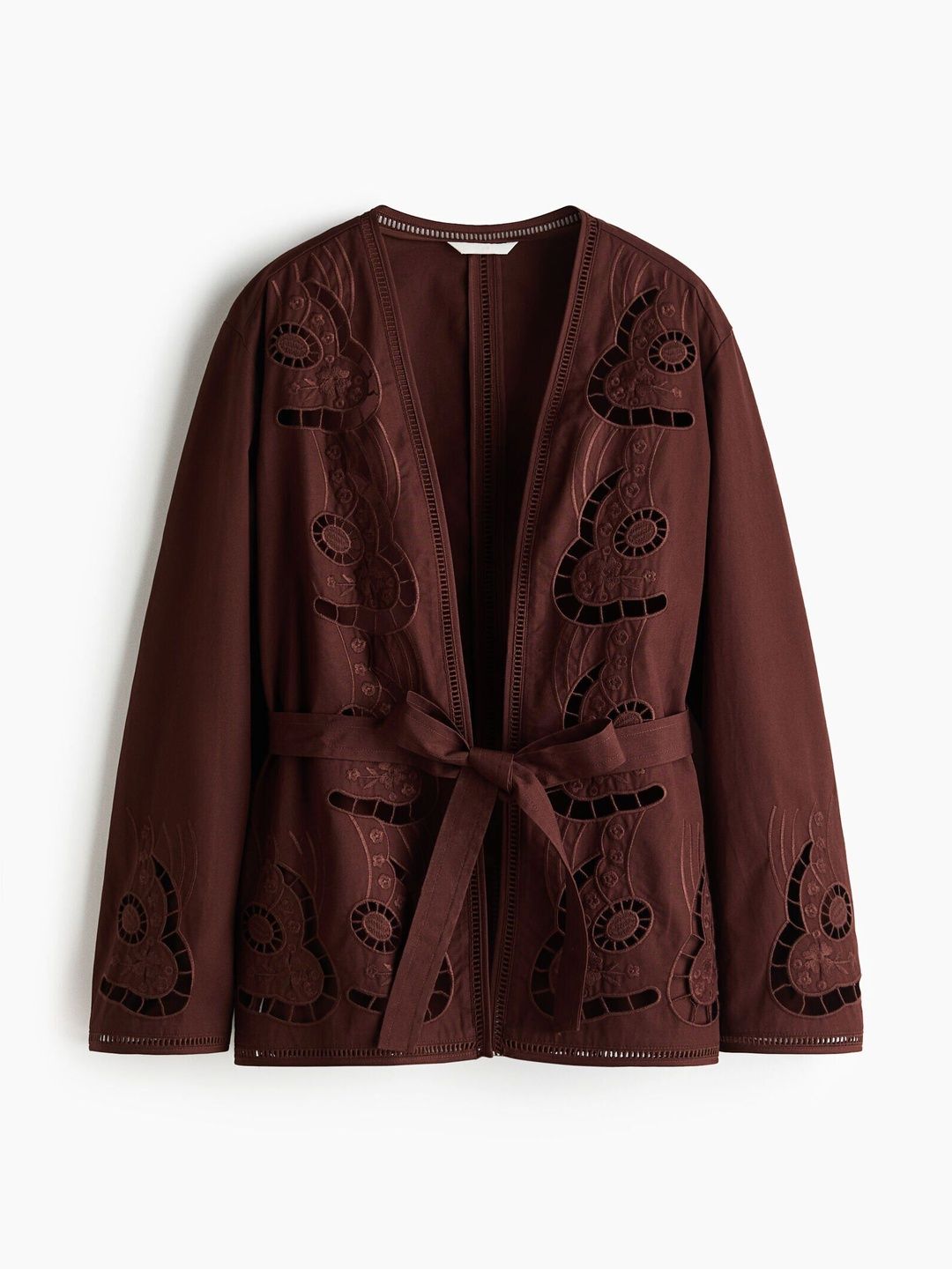 H&M Women Broderie anglaise Embroidered tie-belt Open Front Jacket-picture-33