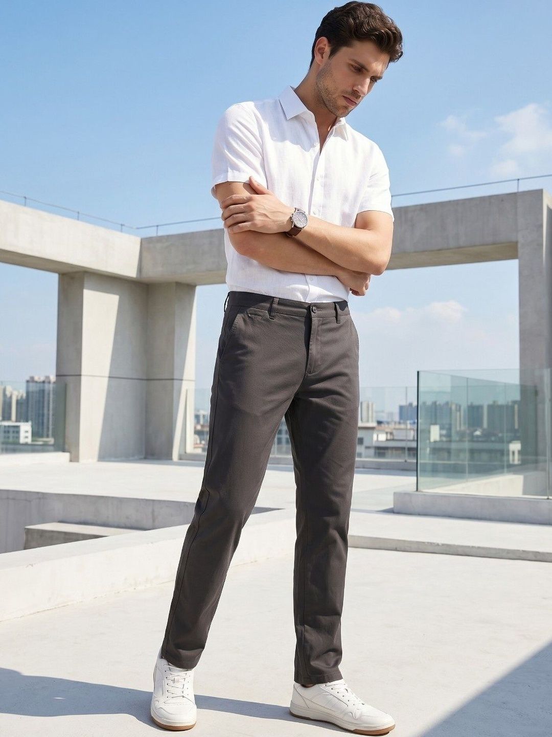 glitchez Men Slim Fit Cotton Chinos Trousers-image-32