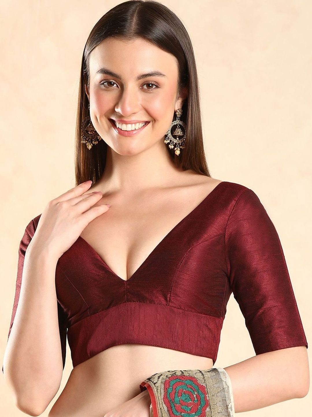 Anouk Silk Blend Solid Saree Blouse-picture-38