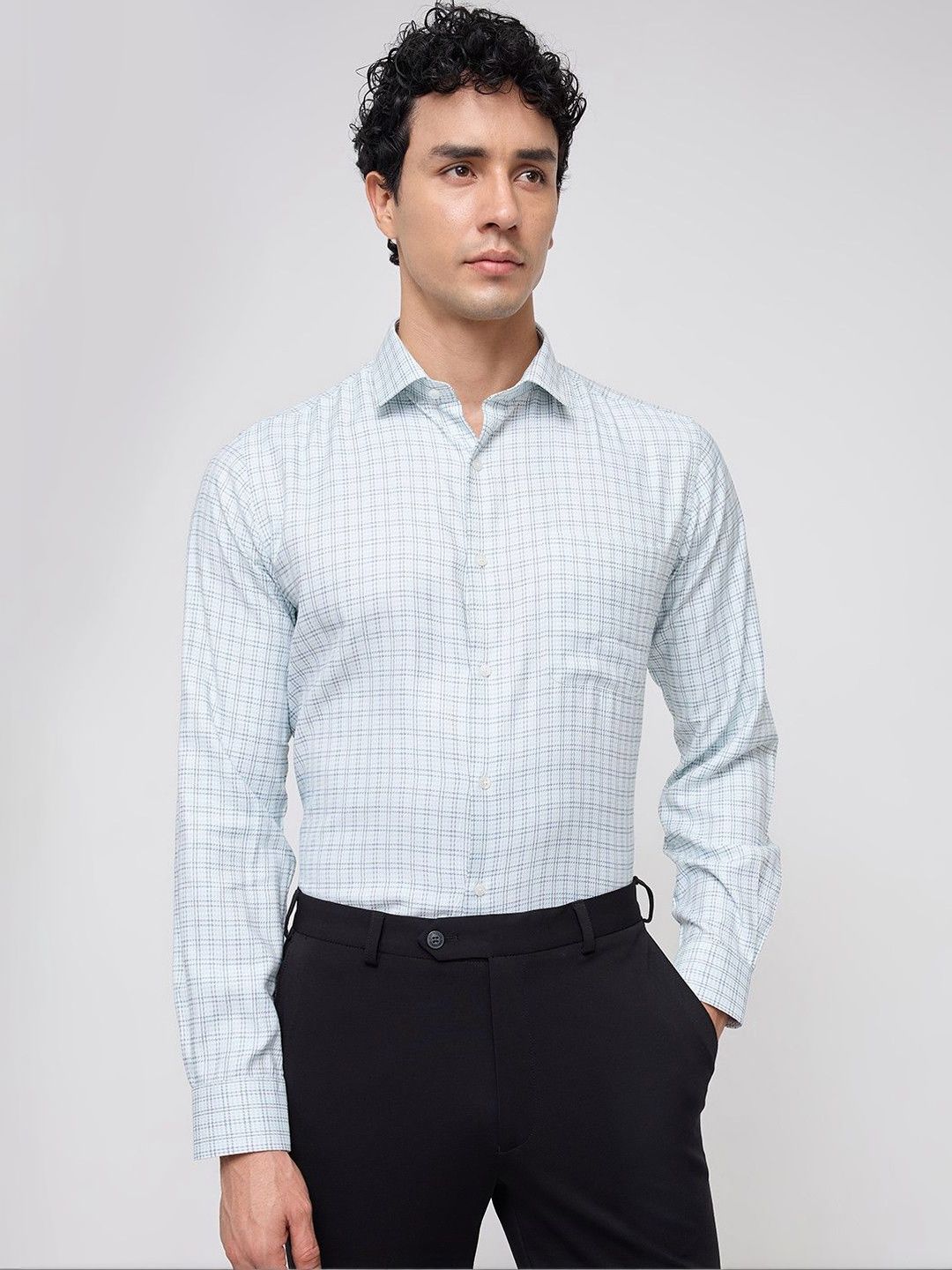 Raymond Men Slim Fit Checked Formal Shirt-picture-41