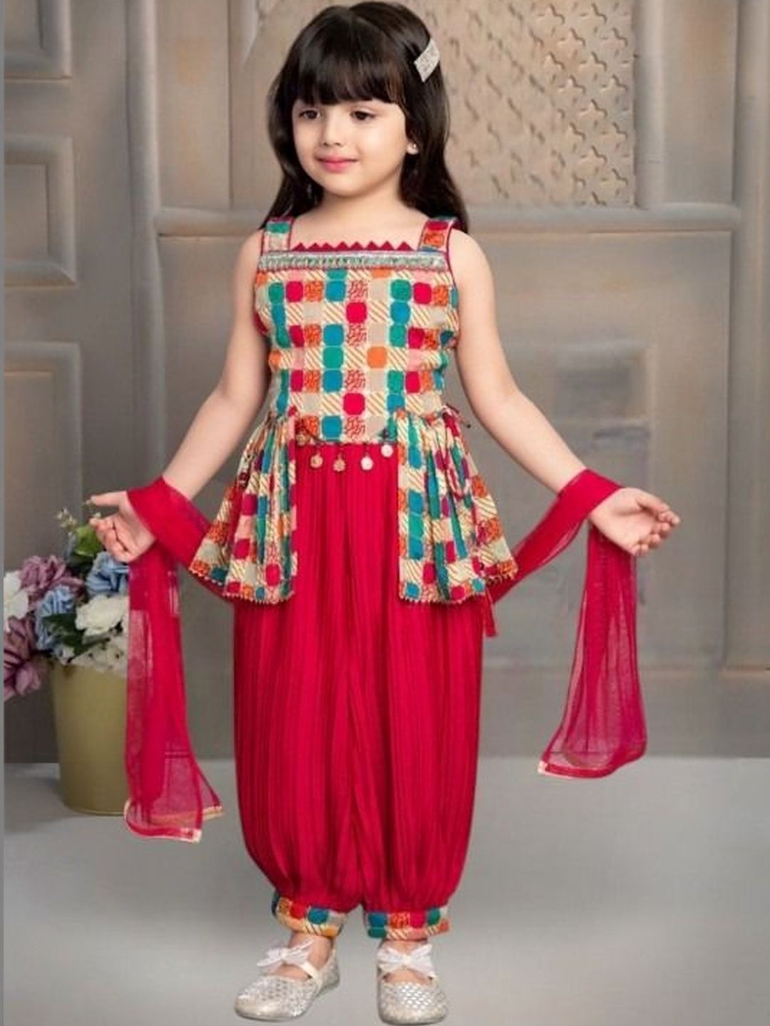 SUNCITY FASHION MART Girls Printed Tiered Kurta with Patiala & With Dupatta-picture-39