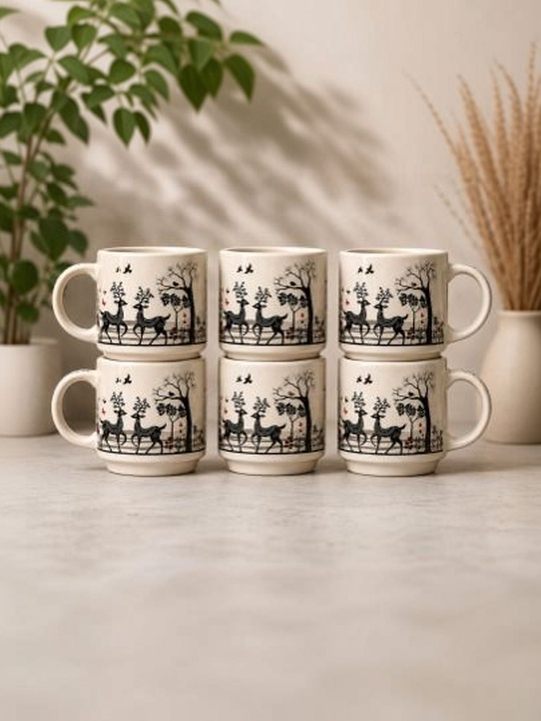 THE COVE TALES Multicoloured Natural Elements Graphic Ceramic Glossy Cups and Mugs Set of-image-3