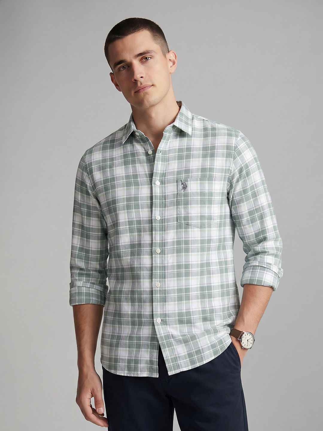 U.S. Polo Assn. Tailored Fit Checked Pure Cotton Casual Shirt-picture-46