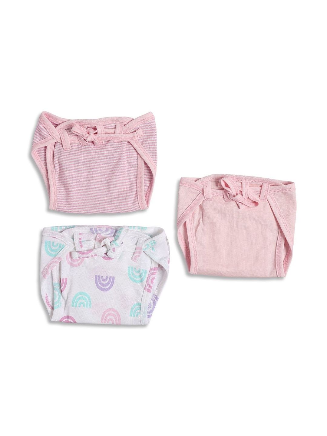 MINI KLUB Infant Girls Set of 3 Printed Knit Cotton Nappies-picture-11