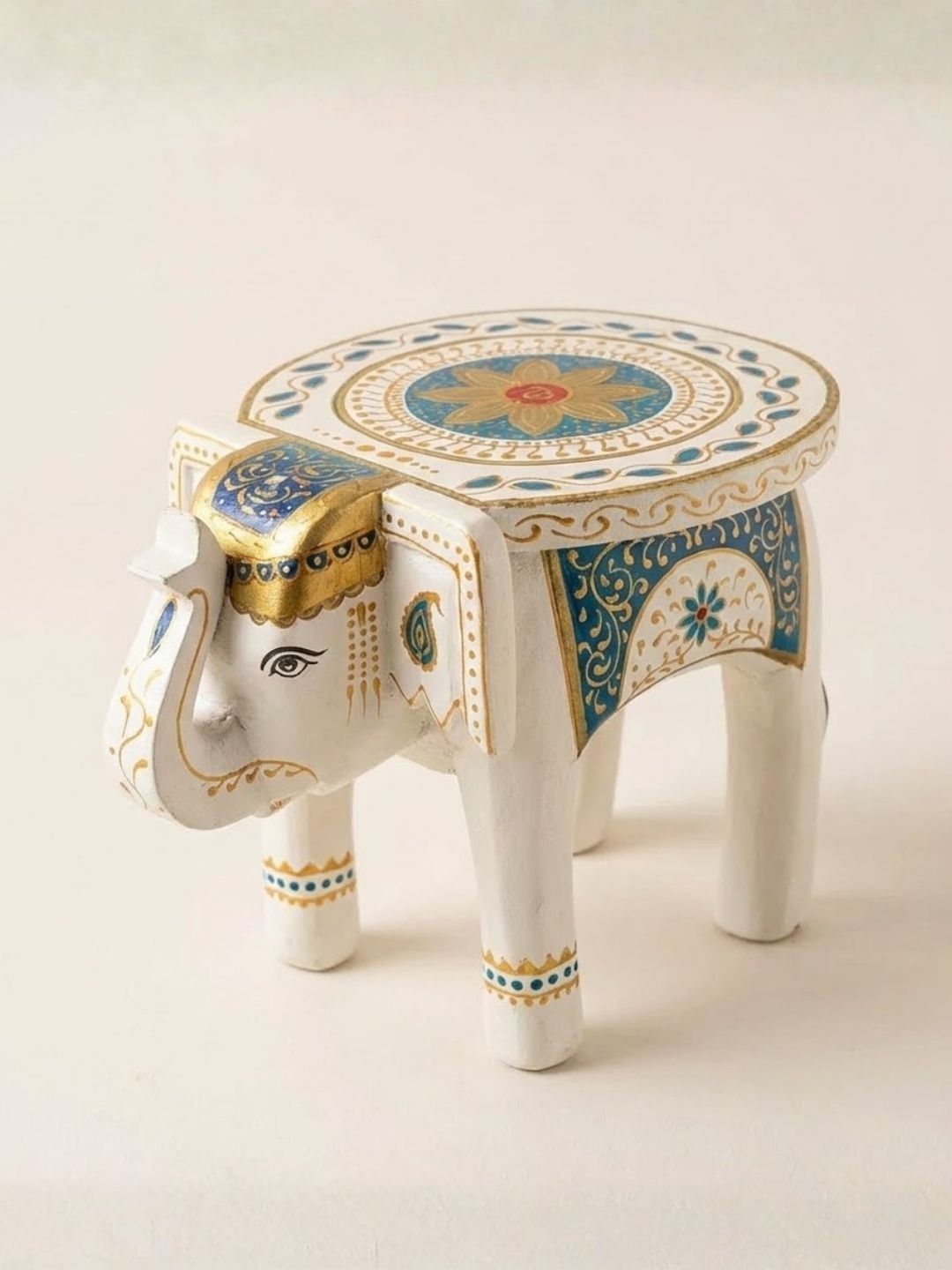 Atrangi Studio Classic White Wooden Elephant Stool Showpiece-picture-19