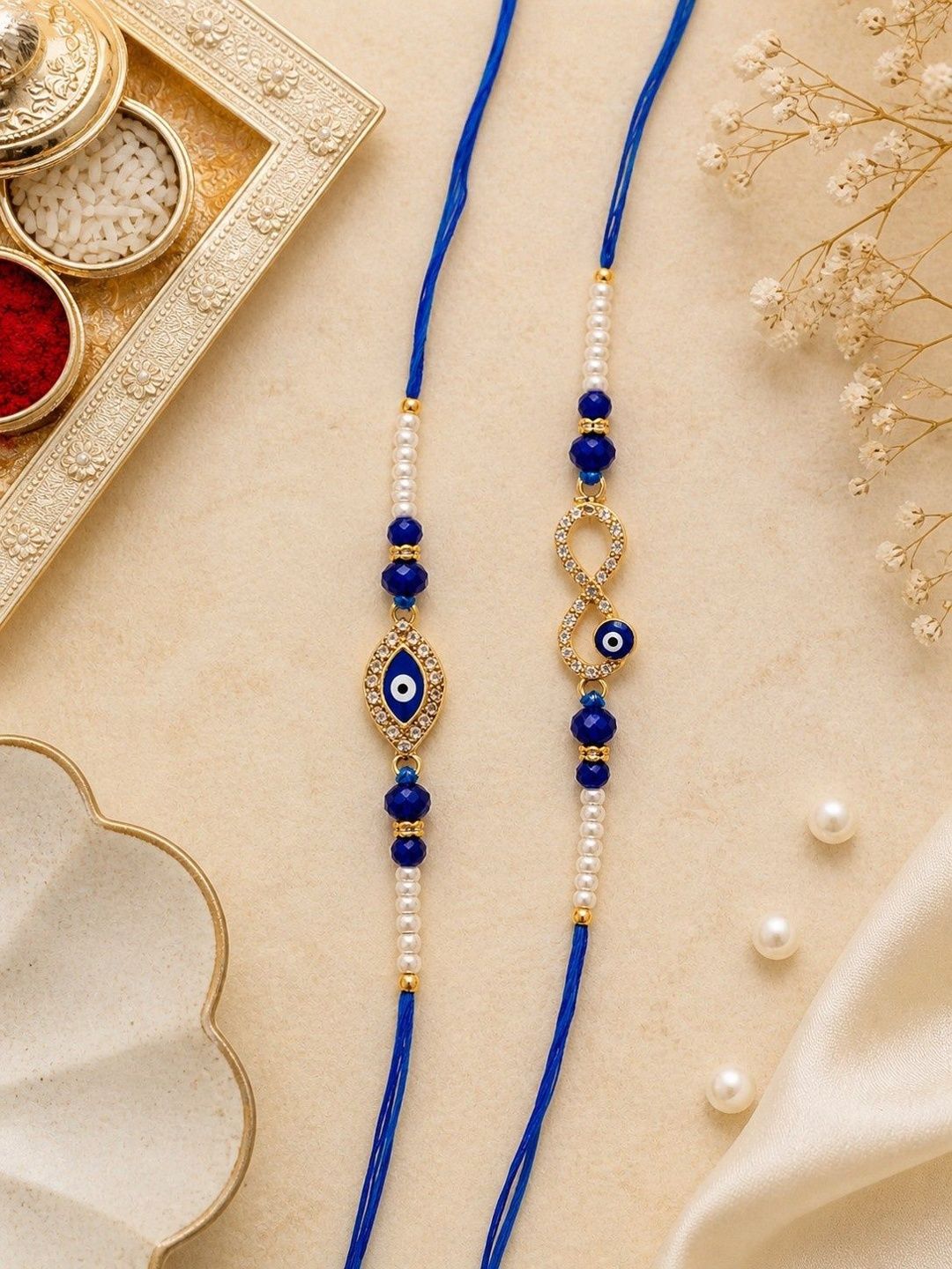 Giftii Set Of 2 Infinity & Evil Eye Rakhi With Roli Chawal & Greeting Card-picture-15