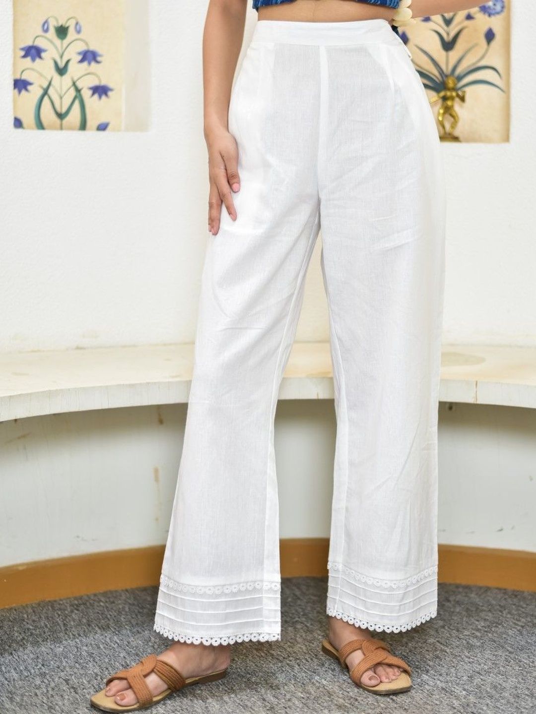 SEREN MILANO Women Hem Design Knitted Ethnic Palazzos-image-6