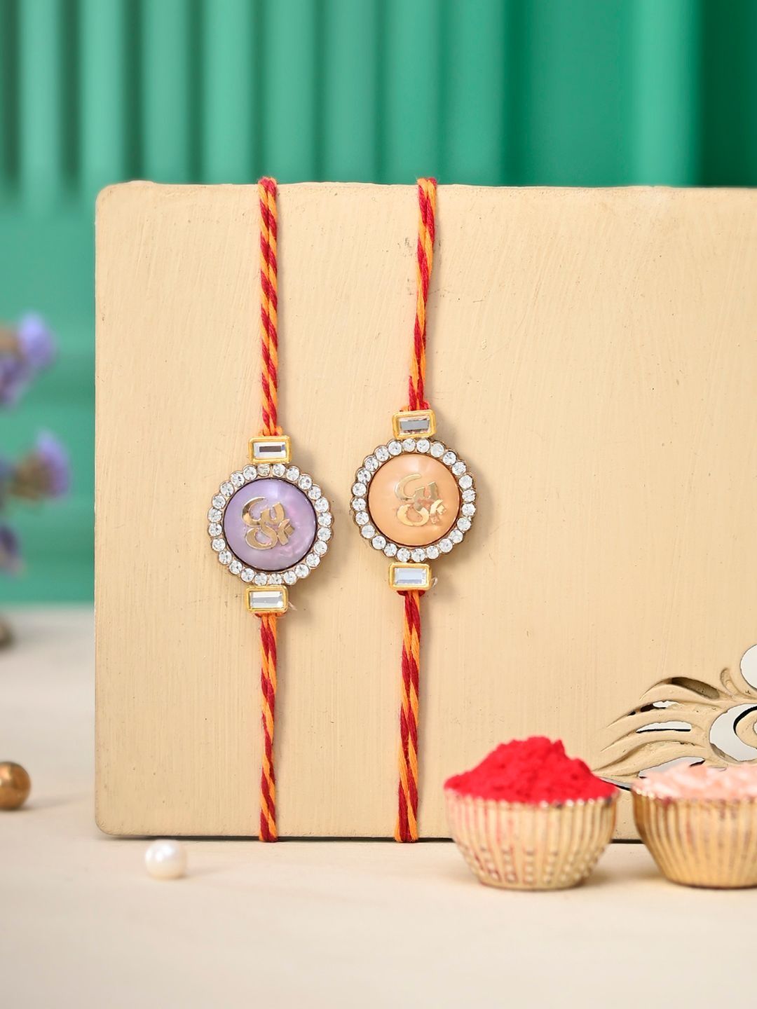 Aapno Rajasthan Set Of 2 Om Design Rakhi With Roli Chawal & Greeting Card-picture-56