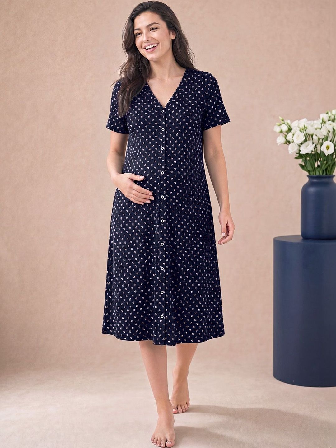 Secret Wish Printed Maternity Zipless Nightdress-picture-51