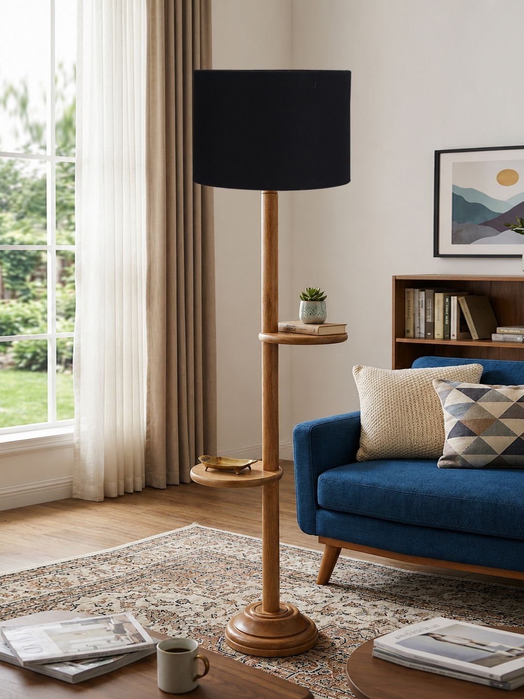 Myntra Elegant Homes Black Cylinder Shelf Floor Lamp-image-15