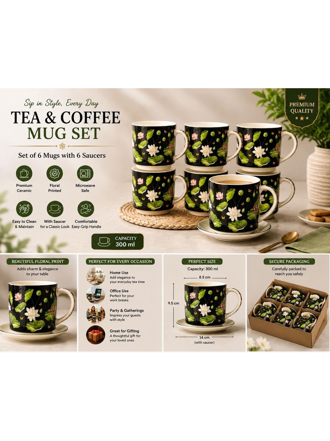 THE COVE TALES Multicoloured Floral Ceramic Glossy Cups and Mugs Set of-image-40