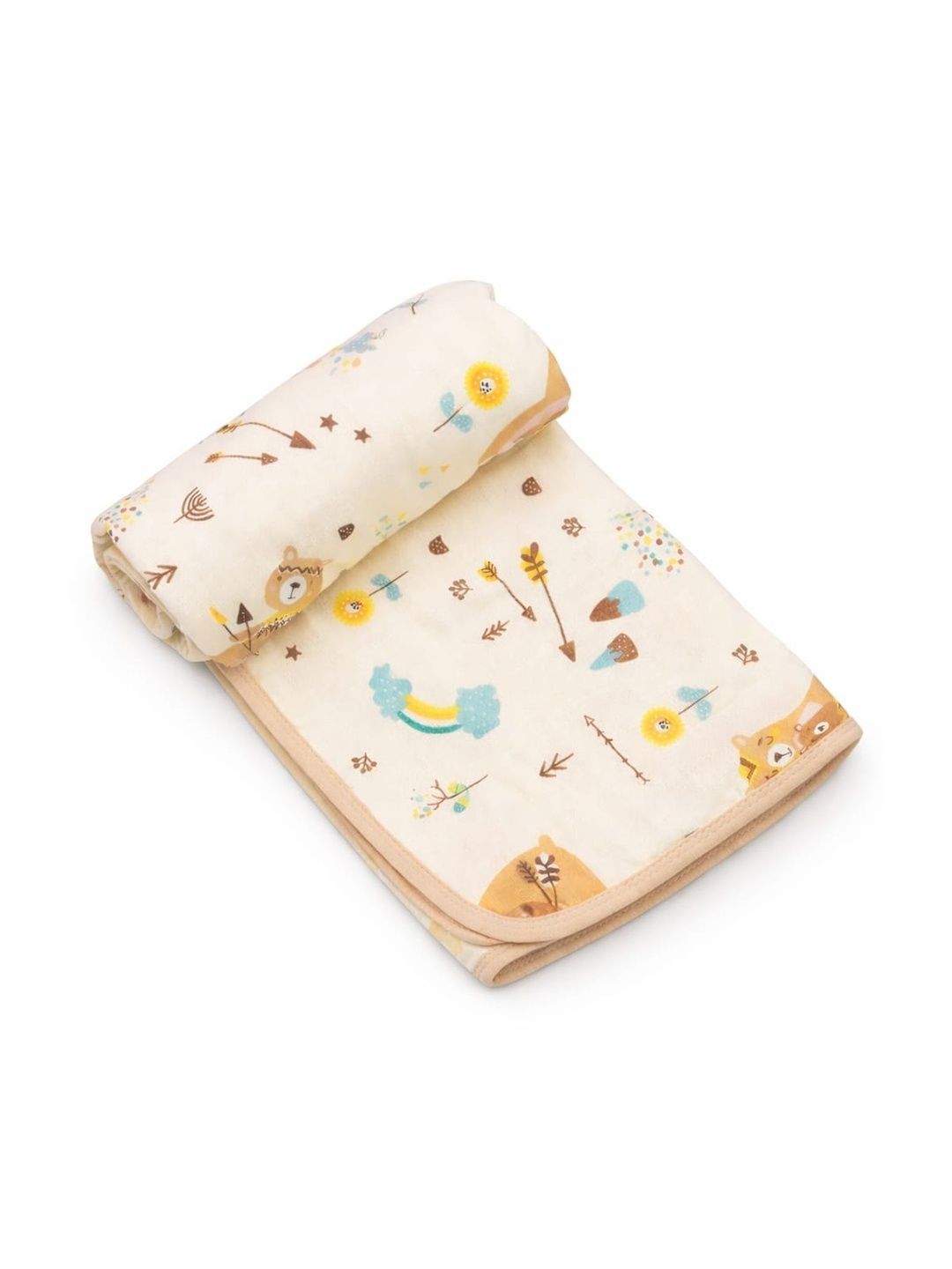 Sweet Pockets Beige & Off White 1 Printed Cotton 300 GSM Bath Towel-picture-27