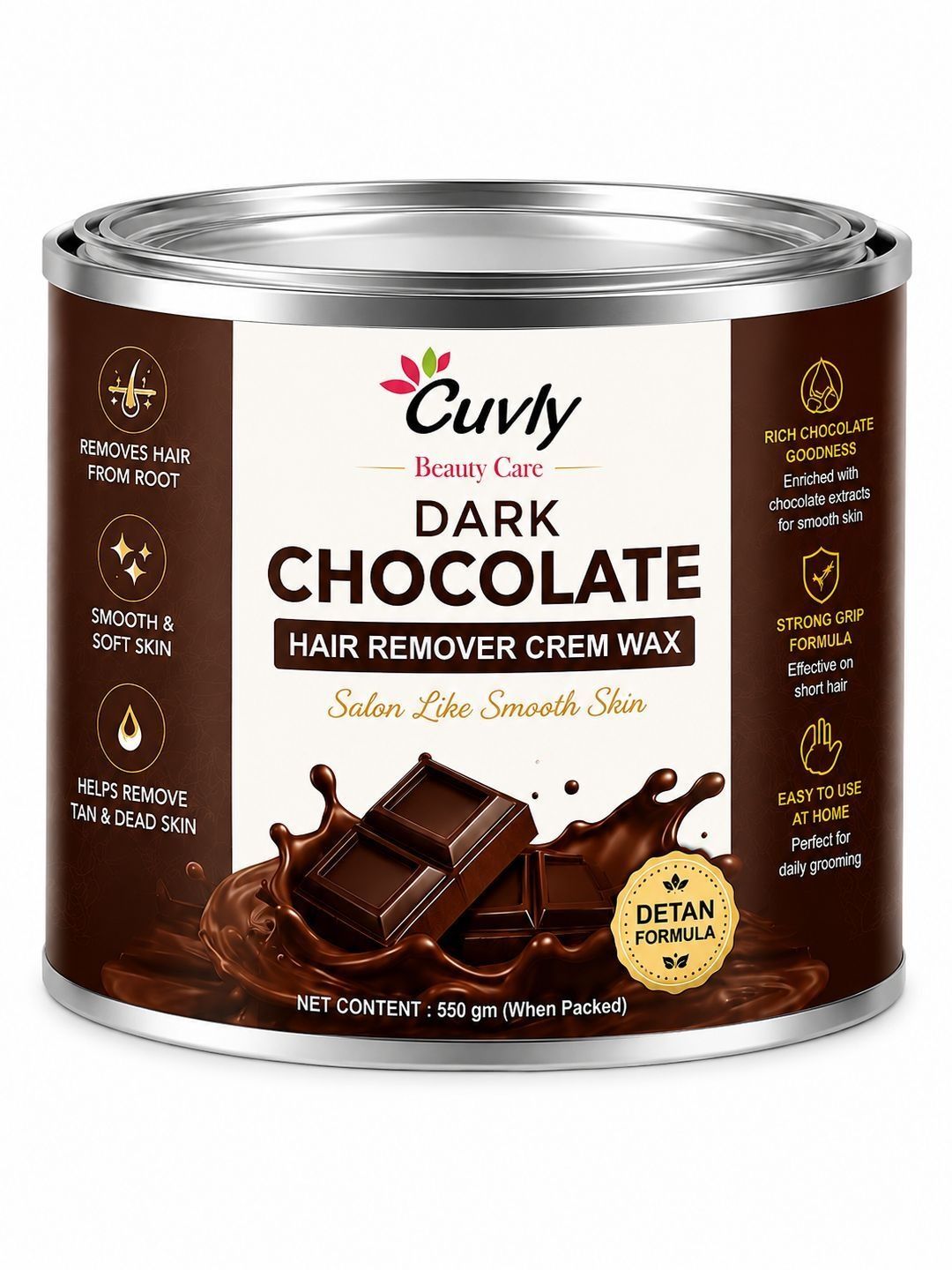 CUVLY Women Body Care Detan Chocolate Wax For Hair Removal 550g-image-36