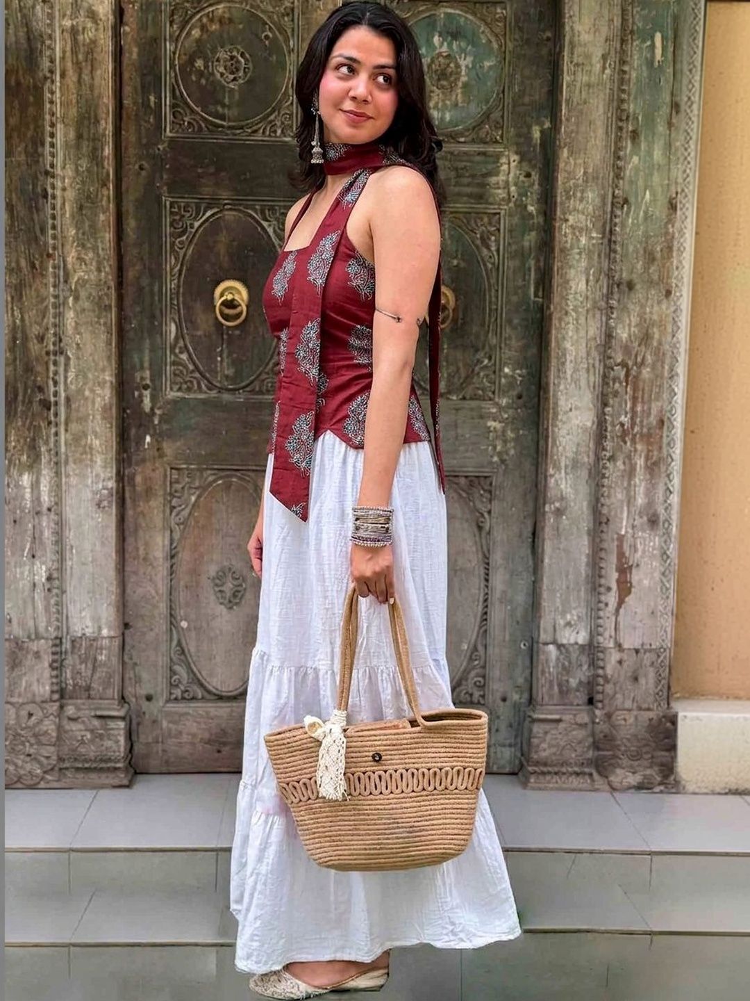 Illica Print Halter Neck Ethnic Cotton Top view 3