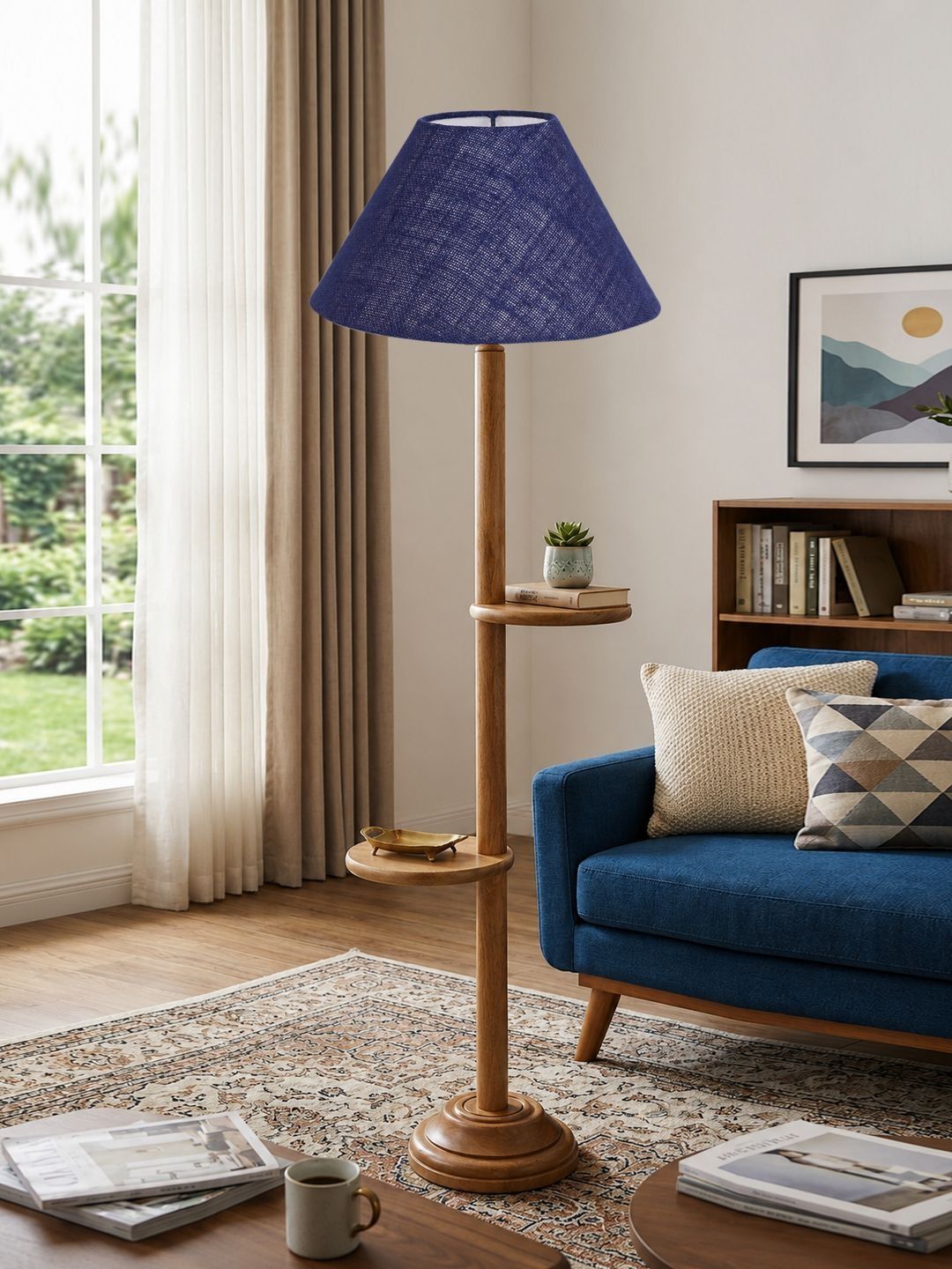 Myntra Elegant Homes Blue Textured Frustum Shelf Floor Lamp-picture-24