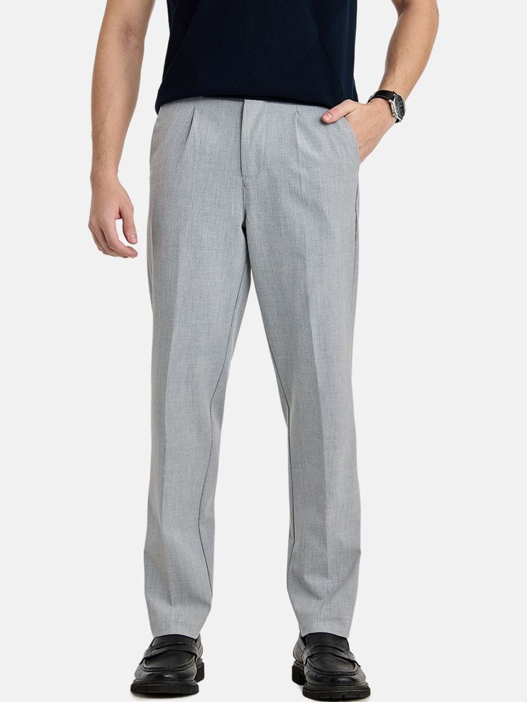 Snitch Men Slim Fit Pleated Trousers-picture-4