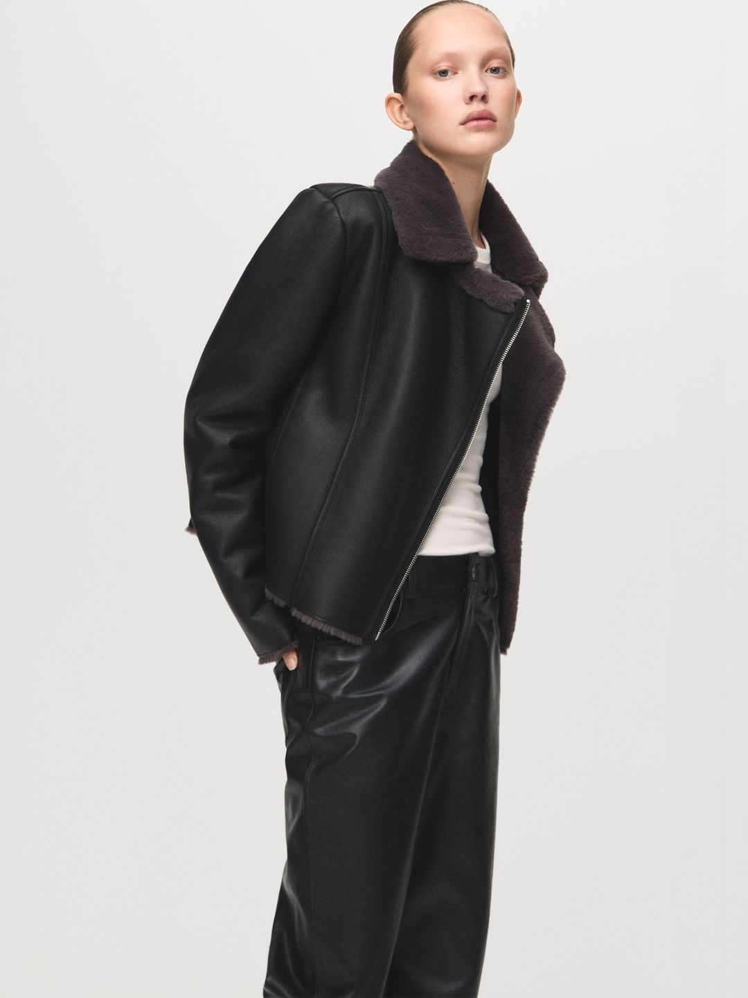 MANGO Faux Fur Detail Tailored Jacket-image-12