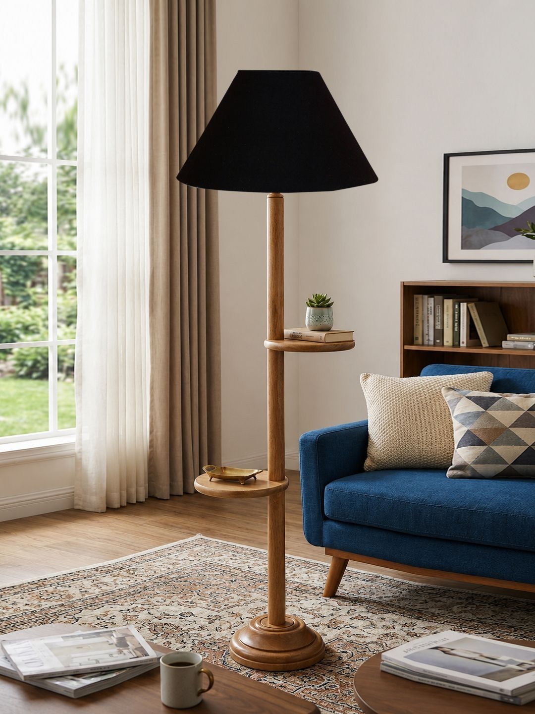 Myntra Elegant Homes Black Frustum Shelf Floor Lamp-image-42